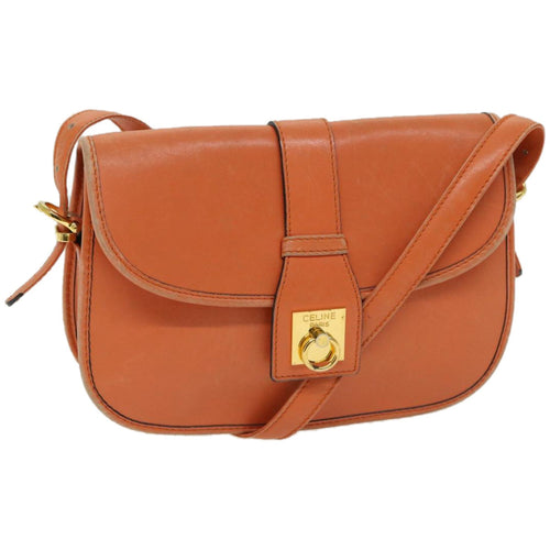 CELINE Shoulder Bag Leather Orange  67182