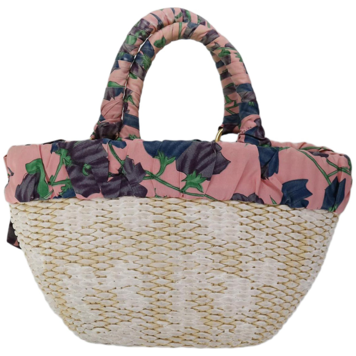 PRADA Hand Bag Straw White Pink  67207