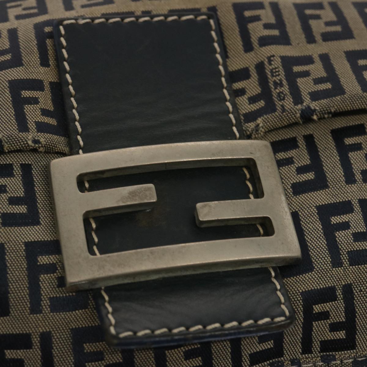 FENDI Zucchino Canvas Mamma Baguette Shoulder Bag Navy67267