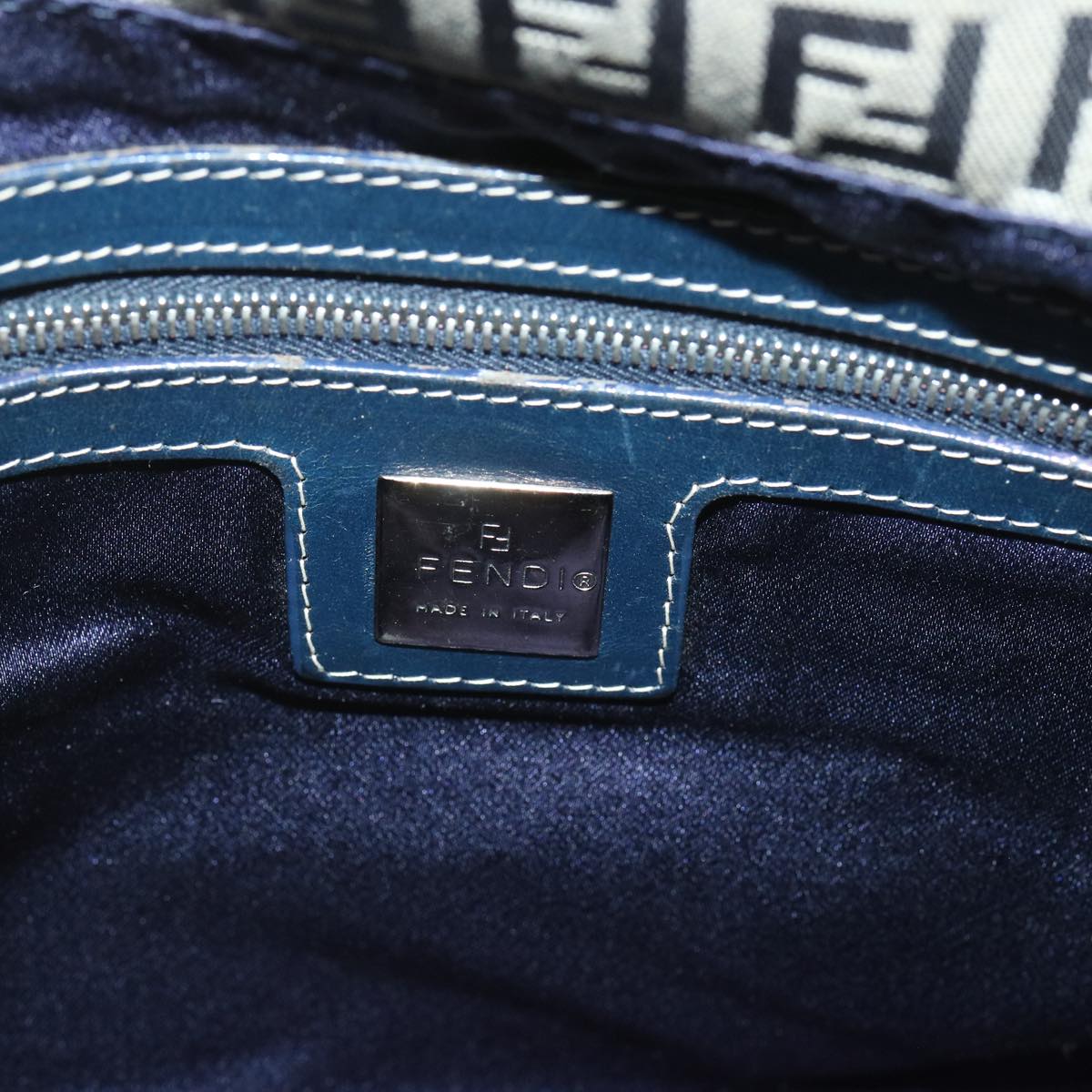 FENDI Zucchino Canvas Mamma Baguette Shoulder Bag Navy67267