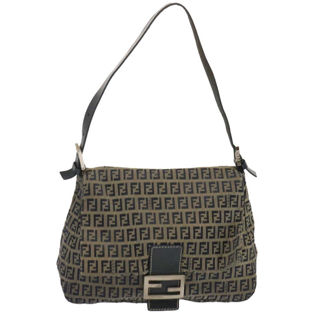 FENDI Zucchino Canvas Mamma Baguette Shoulder Bag Navy67267