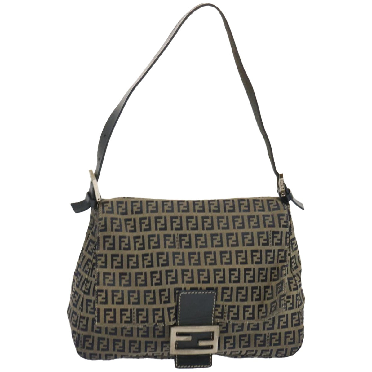 FENDI Zucchino Canvas Mamma Baguette Shoulder Bag Navy67267