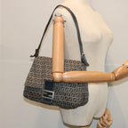 FENDI Zucchino Canvas Mamma Baguette Shoulder Bag Navy67267