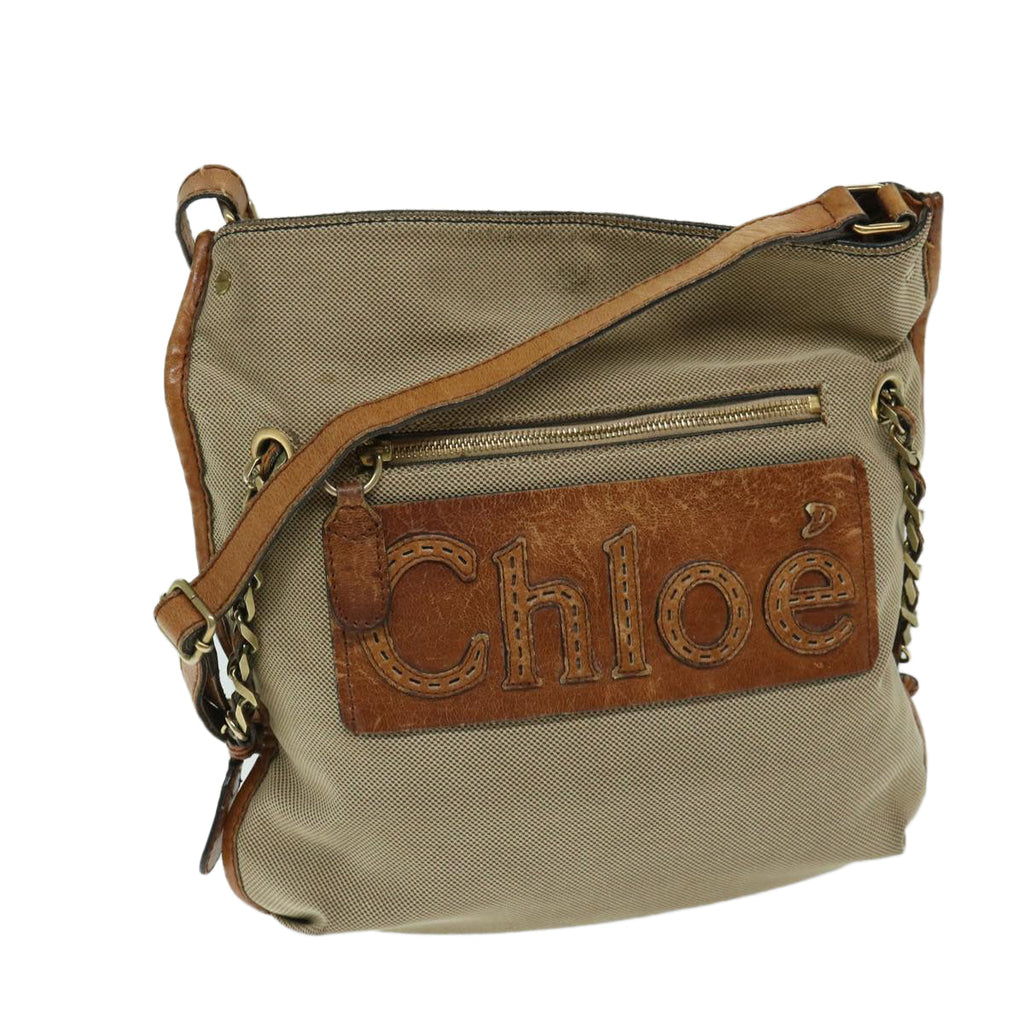 Chloe Harley Shoulder Bag Canvas Leather Beige Brown 67268