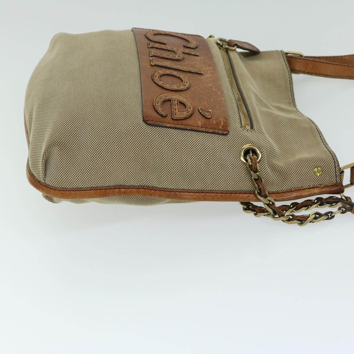Chloe Harley Shoulder Bag Canvas Leather Beige Brown 67268