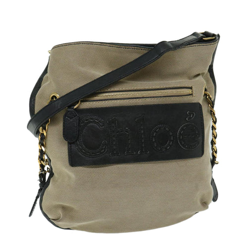 Chloe Harley Shoulder Bag Canvas Leather Beige Black 67269