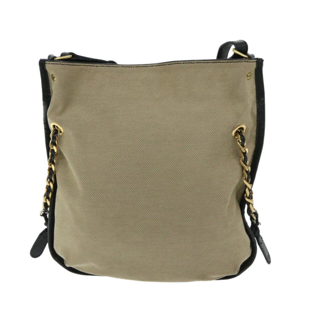 Chloe Harley Shoulder Bag Canvas Leather Beige Black 67269