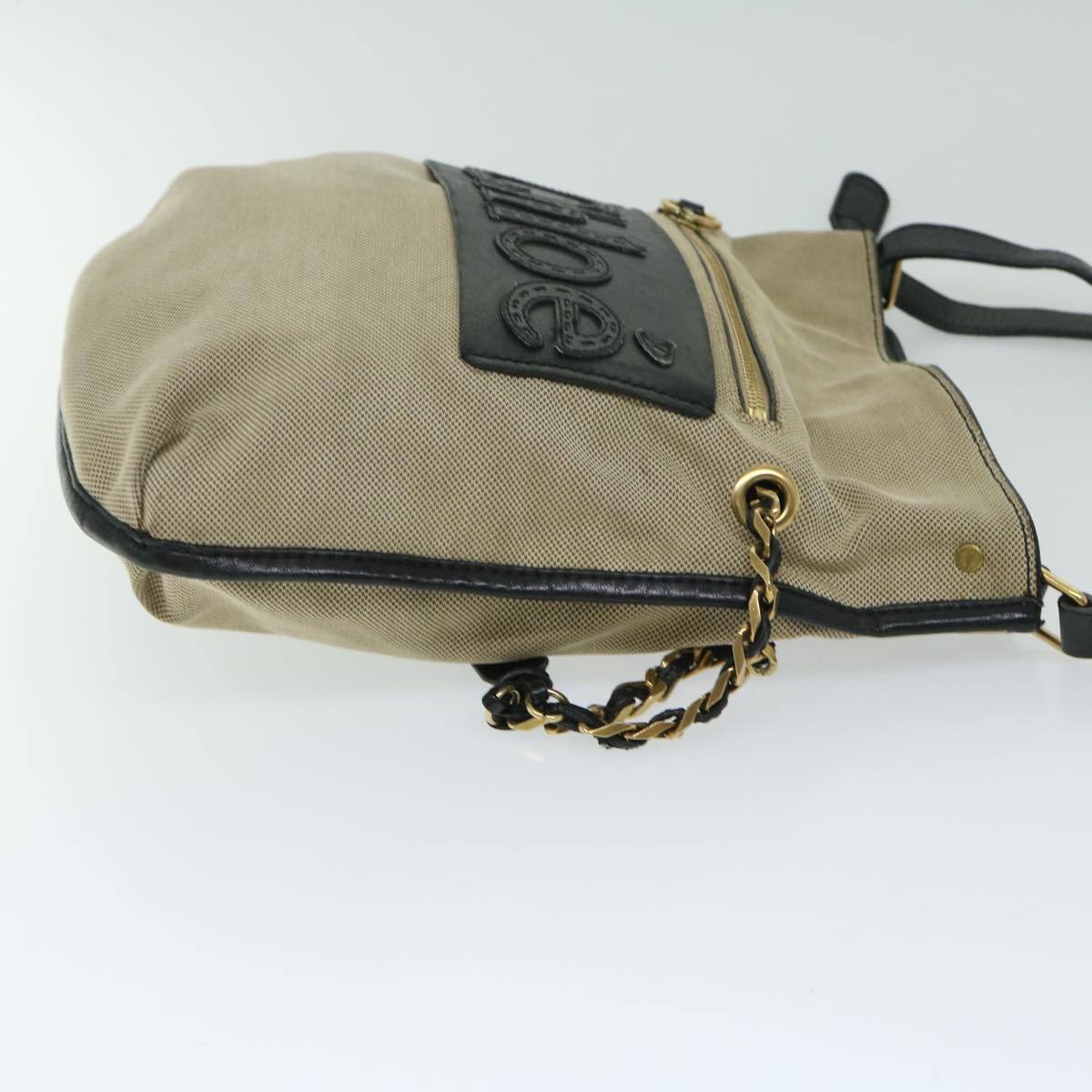 Chloe Harley Shoulder Bag Canvas Leather Beige Black 67269