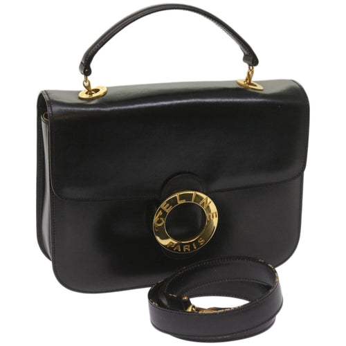 CELINE Shoulder Bag Leather Black  67274