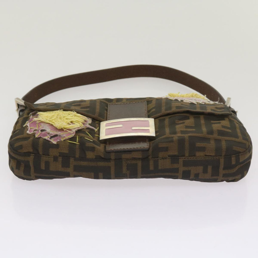 FENDI Zucchino Canvas Mamma Baguette Shoulder Bag Brown Black67285