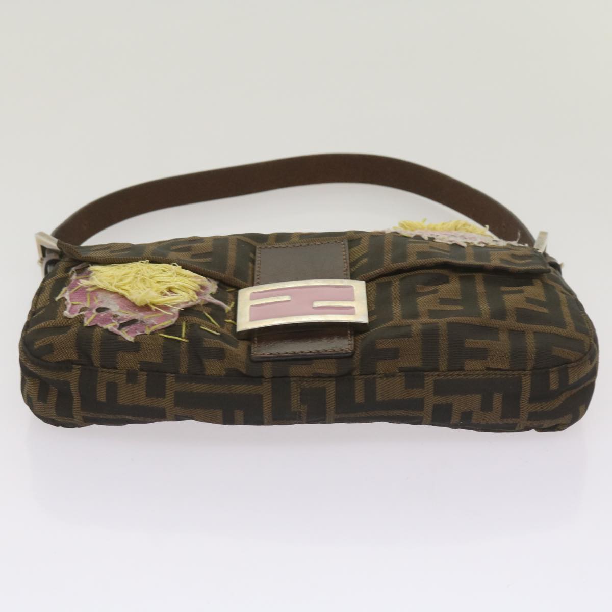 FENDI Zucchino Canvas Mamma Baguette Shoulder Bag Brown Black67285