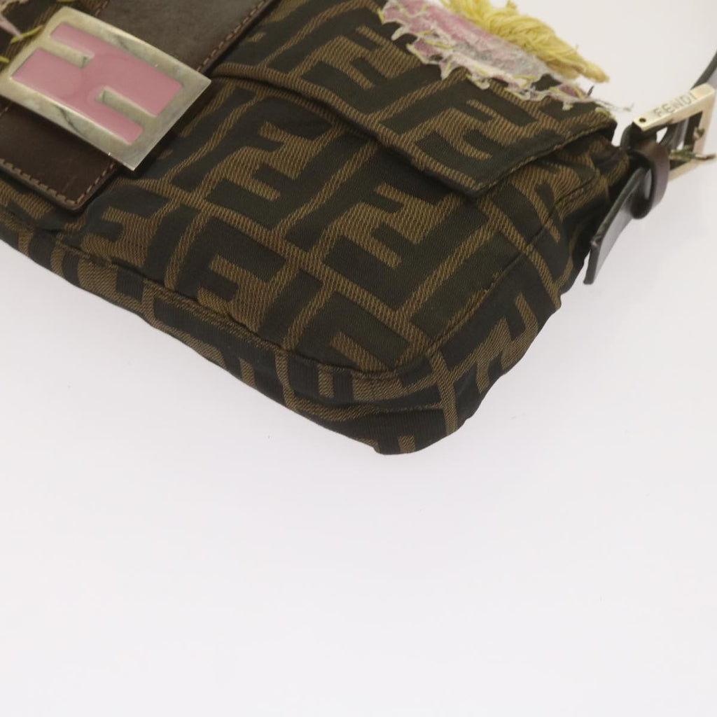 FENDI Zucchino Canvas Mamma Baguette Shoulder Bag Brown Black67285