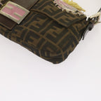 FENDI Zucchino Canvas Mamma Baguette Shoulder Bag Brown Black67285