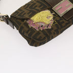 FENDI Zucchino Canvas Mamma Baguette Shoulder Bag Brown Black67285