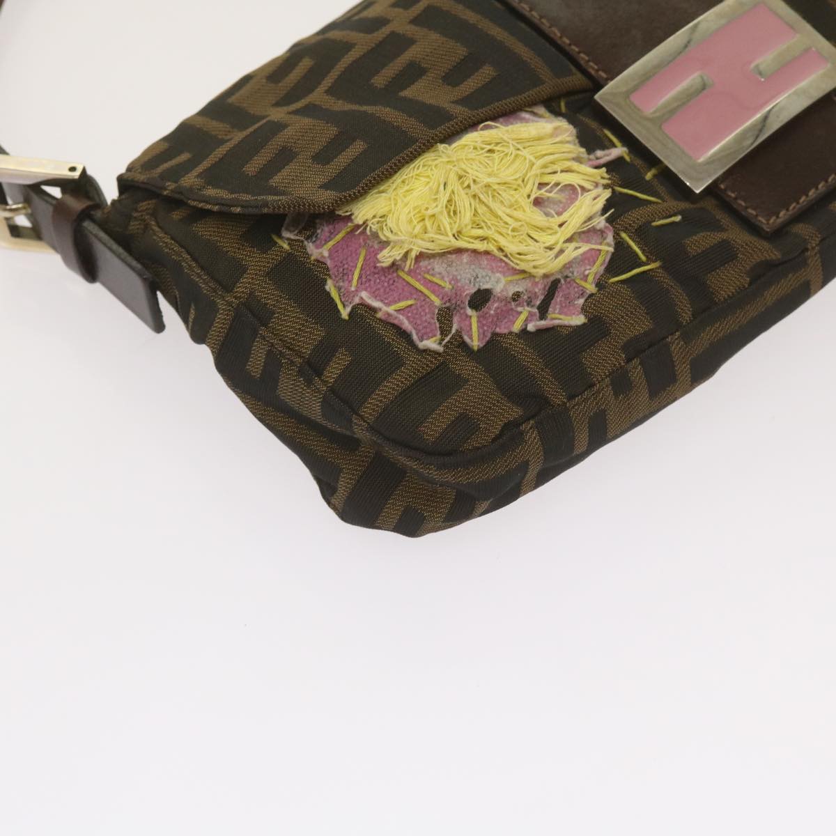 FENDI Zucchino Canvas Mamma Baguette Shoulder Bag Brown Black67285