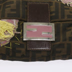 FENDI Zucchino Canvas Mamma Baguette Shoulder Bag Brown Black67285