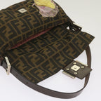 FENDI Zucchino Canvas Mamma Baguette Shoulder Bag Brown Black67285