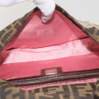 FENDI Zucchino Canvas Mamma Baguette Shoulder Bag Brown Black67285