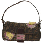 FENDI Zucchino Canvas Mamma Baguette Shoulder Bag Brown Black67285