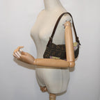 FENDI Zucchino Canvas Mamma Baguette Shoulder Bag Brown Black67285