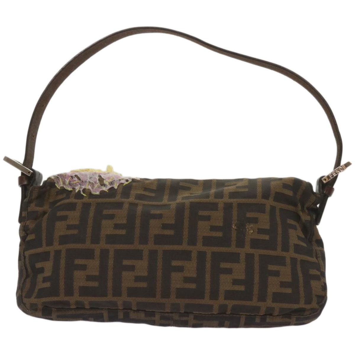 FENDI Zucchino Canvas Mamma Baguette Shoulder Bag Brown Black67285