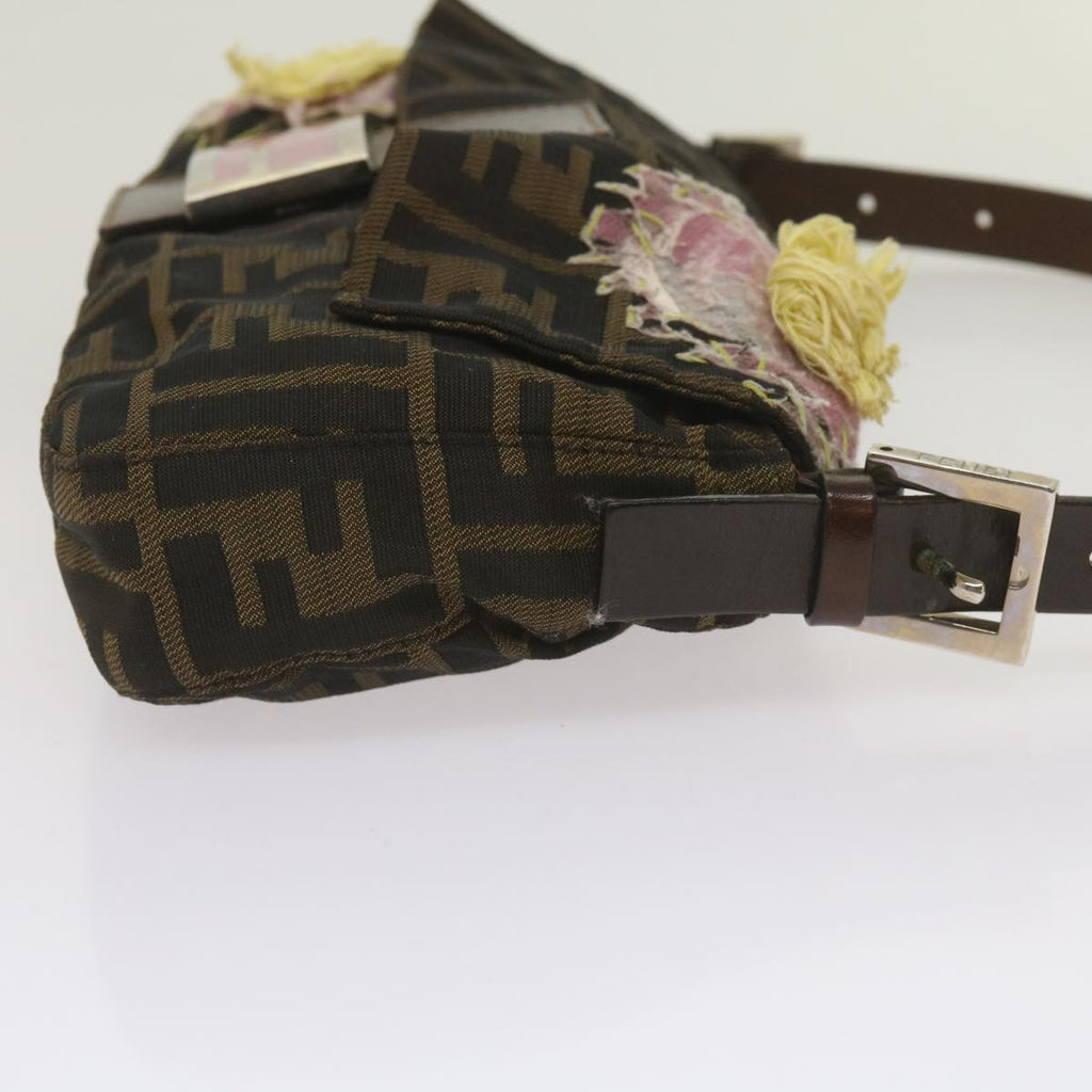FENDI Zucchino Canvas Mamma Baguette Shoulder Bag Brown Black67285