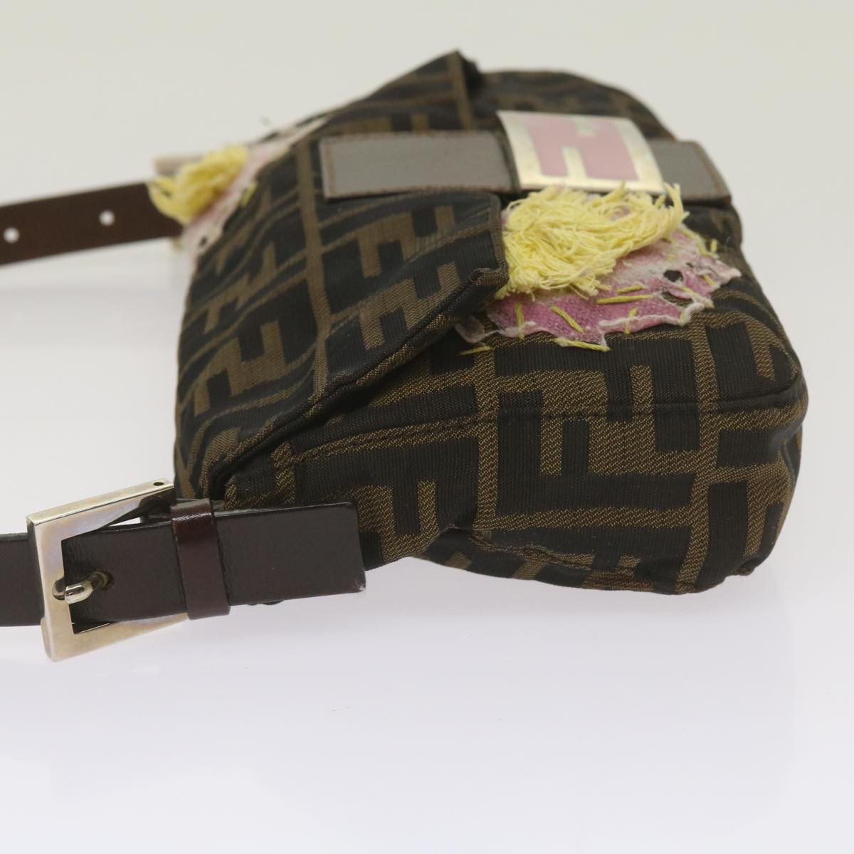 FENDI Zucchino Canvas Mamma Baguette Shoulder Bag Brown Black67285