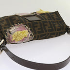 FENDI Zucchino Canvas Mamma Baguette Shoulder Bag Brown Black67285