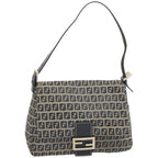 FENDI Zucchino Canvas Mamma Baguette Shoulder Bag Navy67319