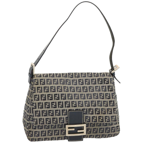 FENDI Zucchino Canvas Mamma Baguette Shoulder Bag Navy67319