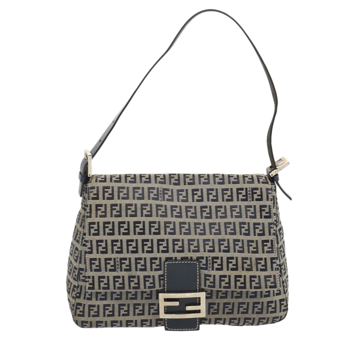 FENDI Zucchino Canvas Mamma Baguette Shoulder Bag Navy67319
