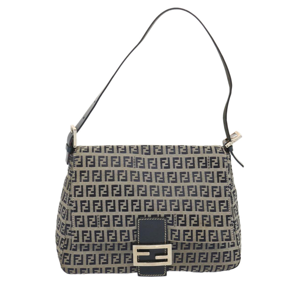 FENDI Zucchino Canvas Mamma Baguette Shoulder Bag Navy67319