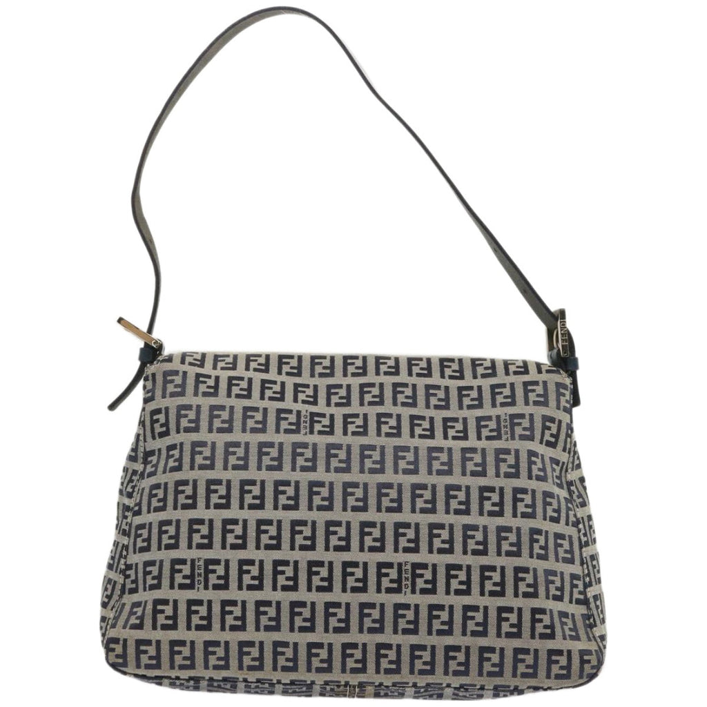 FENDI Zucchino Canvas Mamma Baguette Shoulder Bag Navy67319