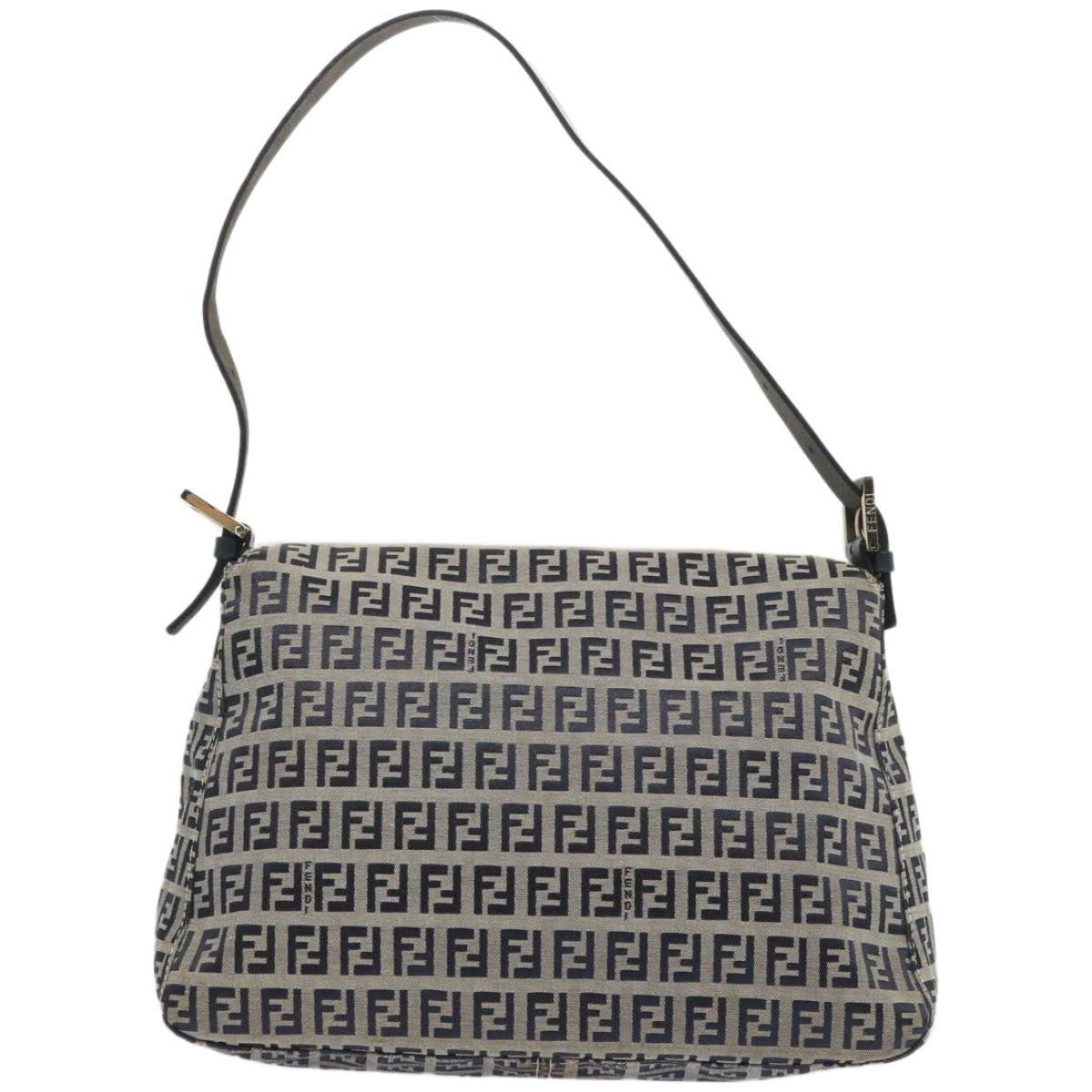 FENDI Zucchino Canvas Mamma Baguette Shoulder Bag Navy67319