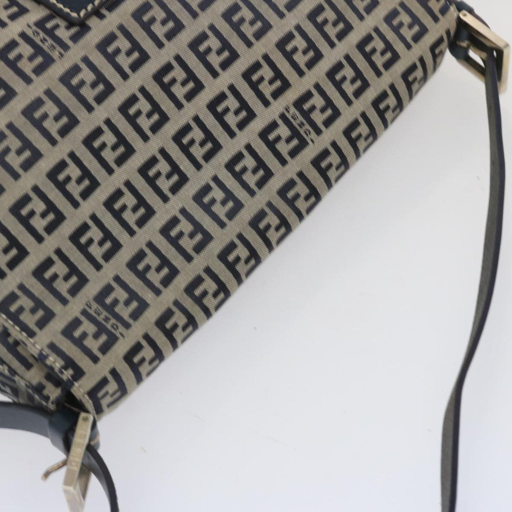 FENDI Zucchino Canvas Mamma Baguette Shoulder Bag Navy67319