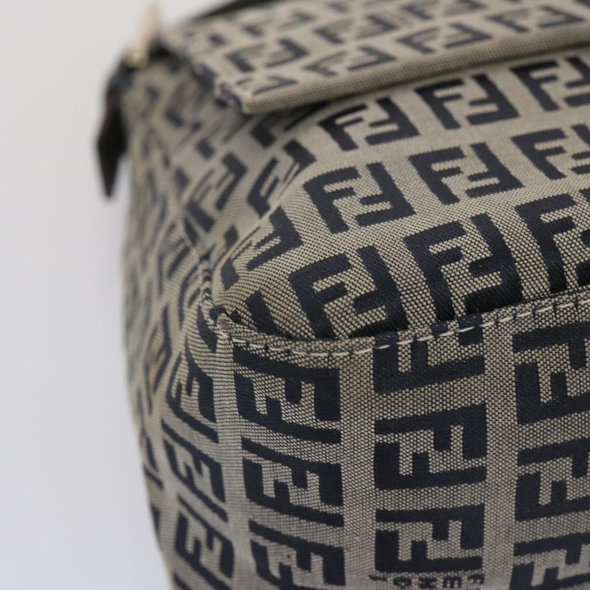 FENDI Zucchino Canvas Mamma Baguette Shoulder Bag Navy67319