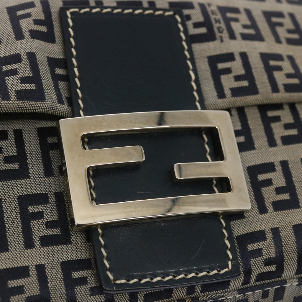 FENDI Zucchino Canvas Mamma Baguette Shoulder Bag Navy67319