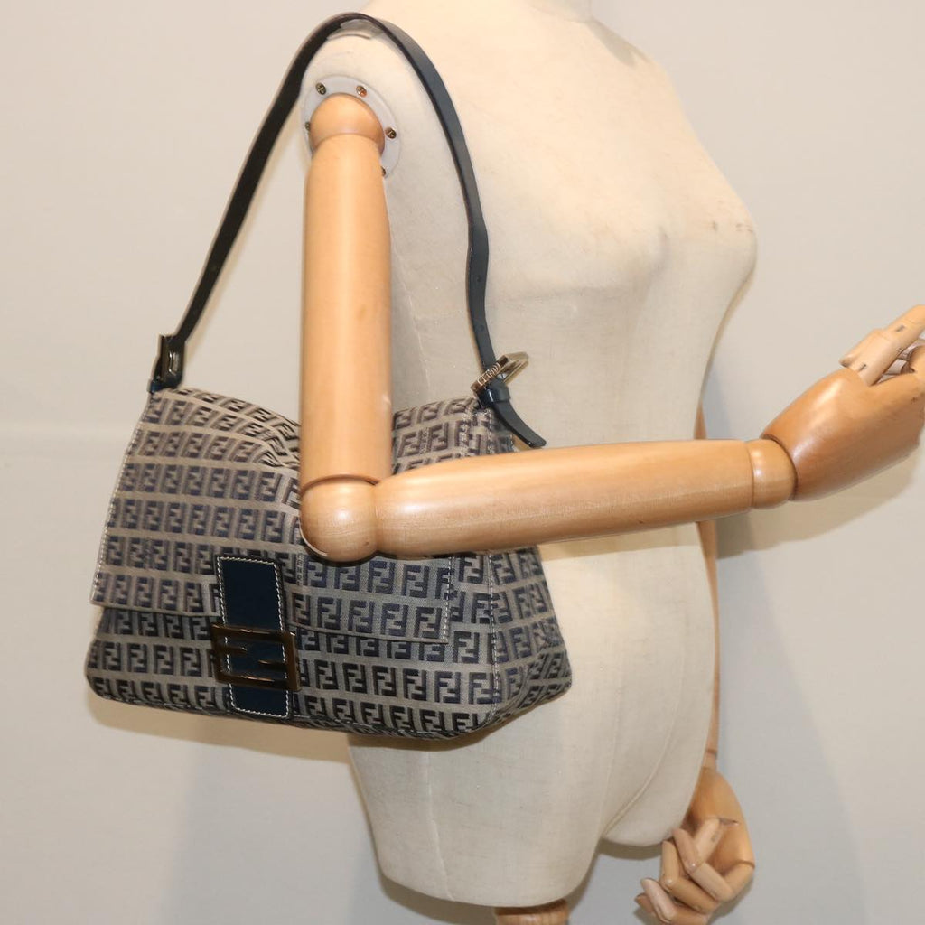FENDI Zucchino Canvas Mamma Baguette Shoulder Bag Navy67319