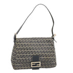 FENDI Zucchino Canvas Mamma Baguette Shoulder Bag Navy67319