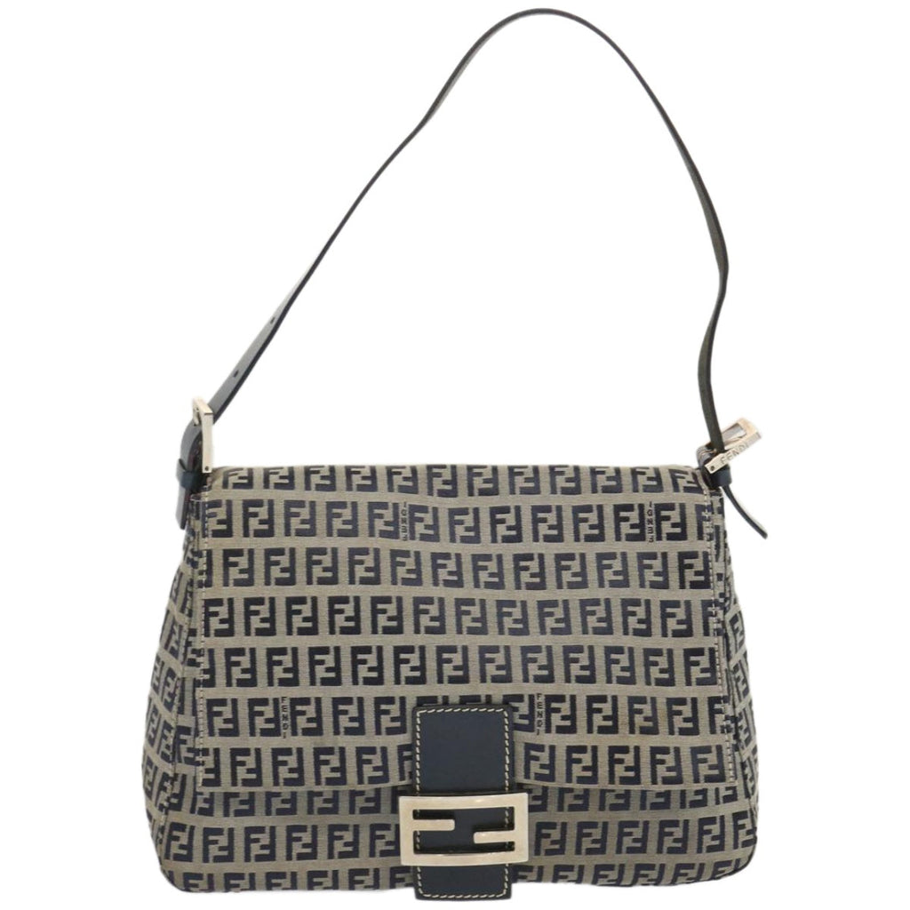FENDI Zucchino Canvas Mamma Baguette Shoulder Bag Navy67319