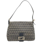 FENDI Zucchino Canvas Mamma Baguette Shoulder Bag Navy67319