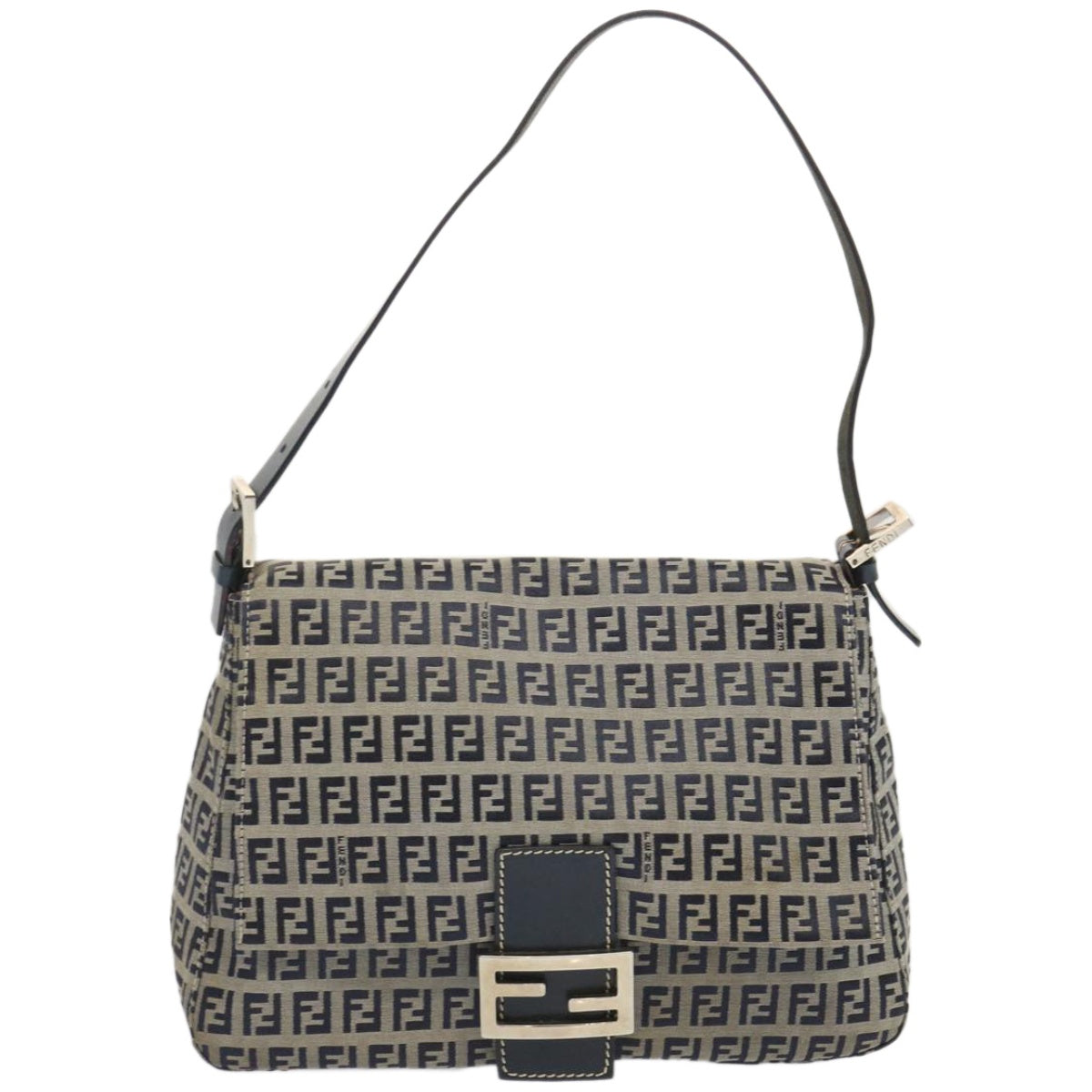 FENDI Zucchino Canvas Mamma Baguette Shoulder Bag Navy67319