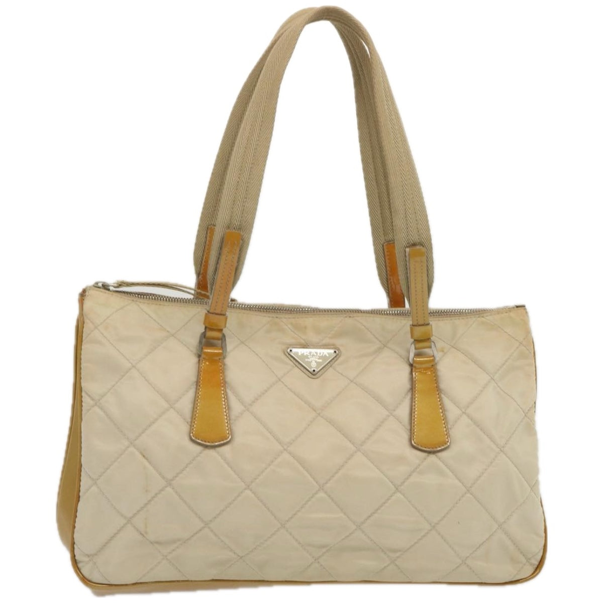 PRADA Hand Bag Nylon Cream 67324