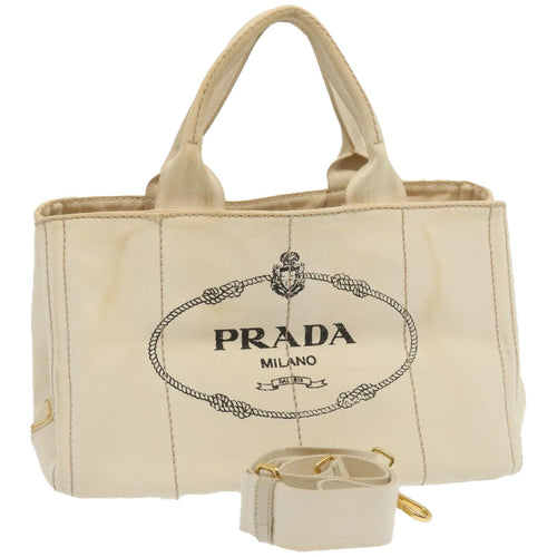 PRADA Canapa MM Hand Bag Canvas 2way Cream  67331