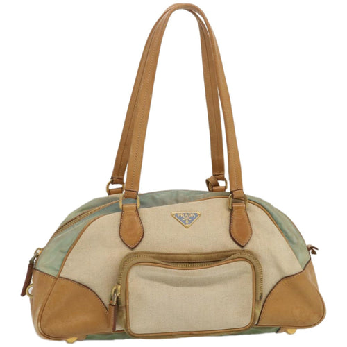 PRADA Hand Bag Canvas Beige 67412