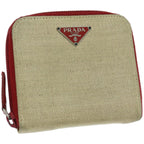 PRADA Wallet Canvas Beige Red  67550