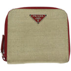PRADA Wallet Canvas Beige Red  67550