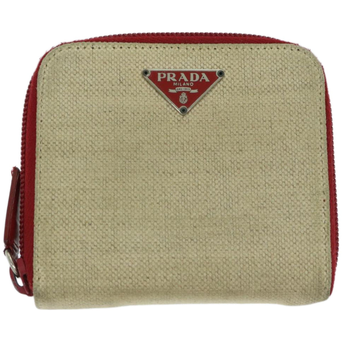 PRADA Wallet Canvas Beige Red  67550