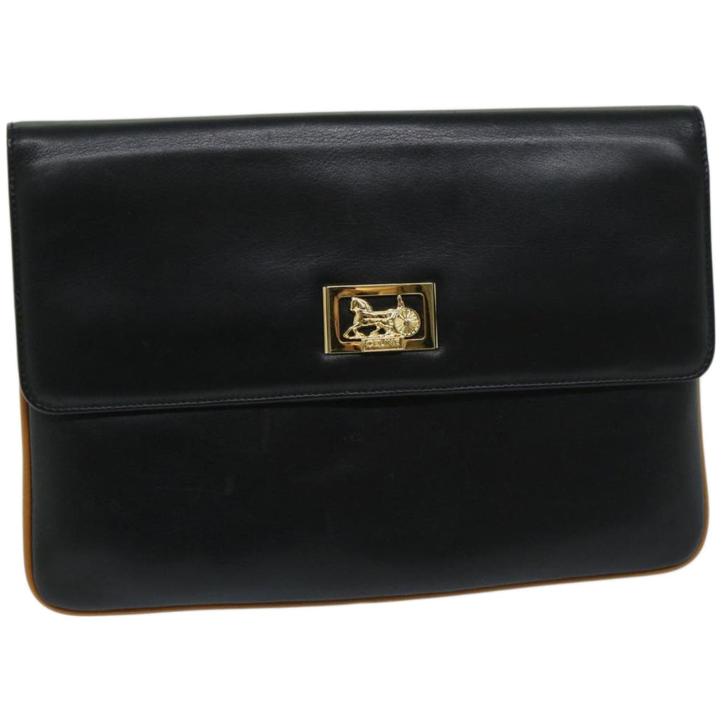 CELINE Clutch Bag Leather Black  67581