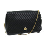 CELINE Chain Shoulder Bag Leather Black Auth 67658